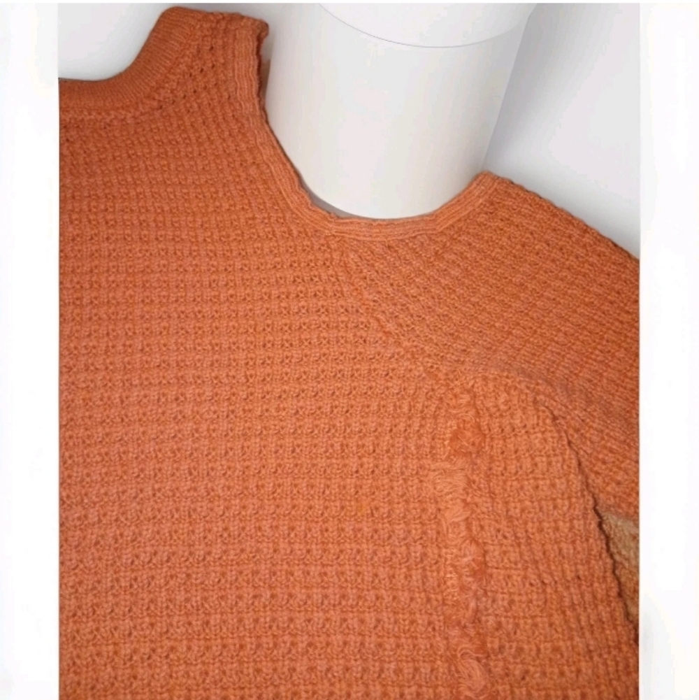 Free People Women's Sunset Orange Waffle Knit Cold Shoulder Sweater Small - Picture 6 of 6
